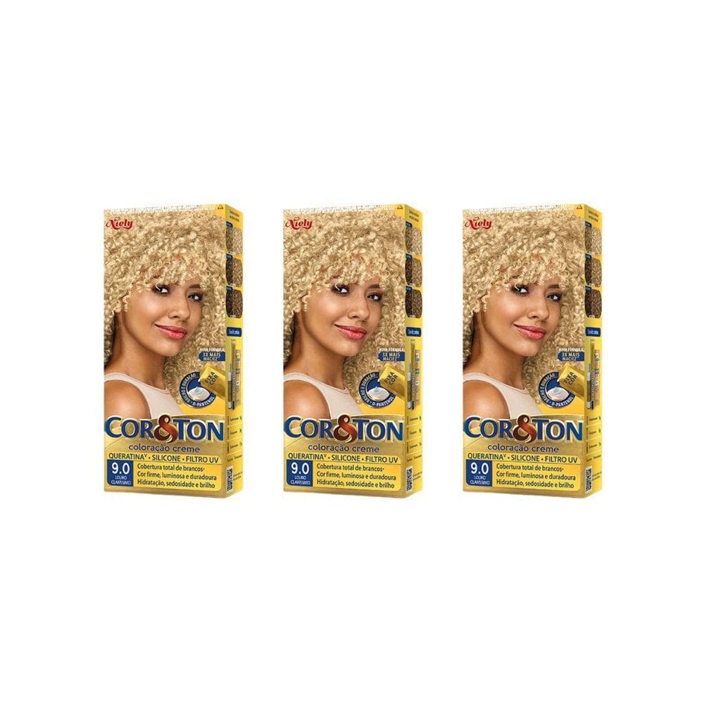 Coloraçao Cor&Ton 9.0 Louro Clarissimo 50G-Kit C/3