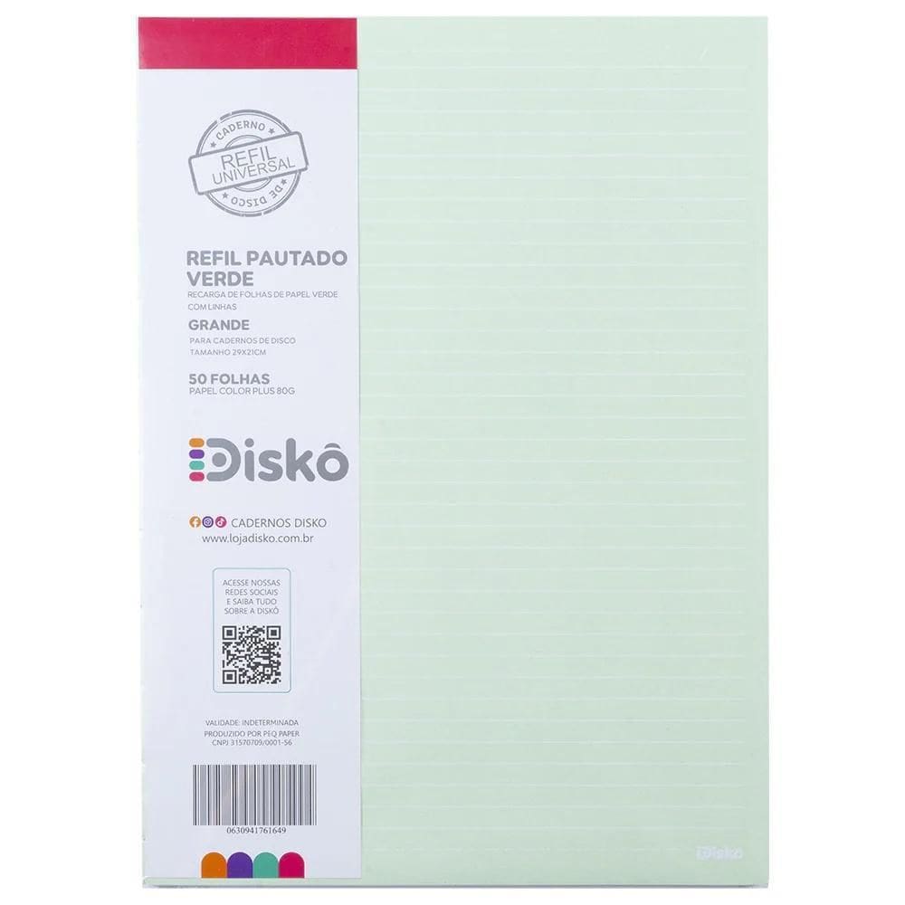 Refil Pautado Disko Verde C/50 Fls G 290X210Cm Rf21C072