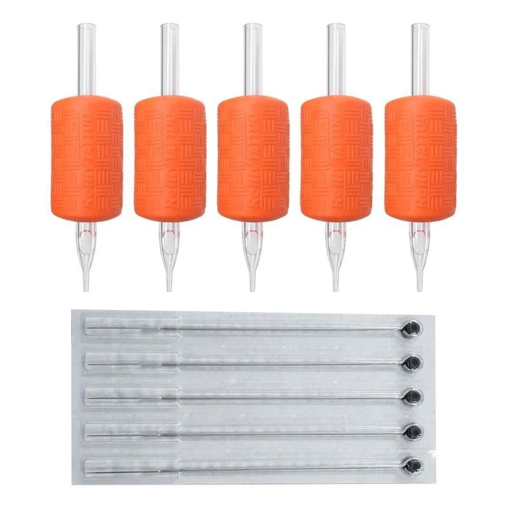 2X Kit 5 Biqueiras Reilly + 5 Agulhas Traço E Pintura Tattoo