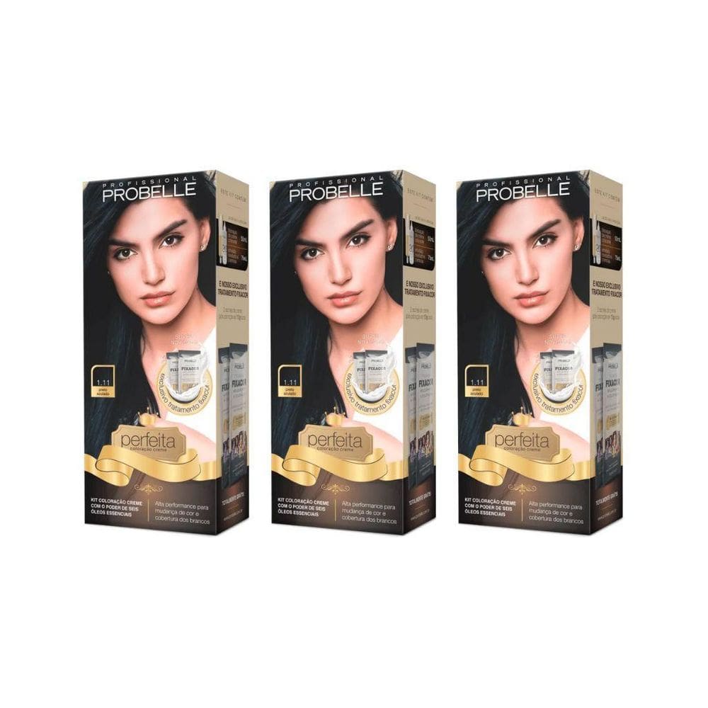 Coloraçao Probelle Perfeita 50G 1.11 Preto Azulado-Kit C/3Un
