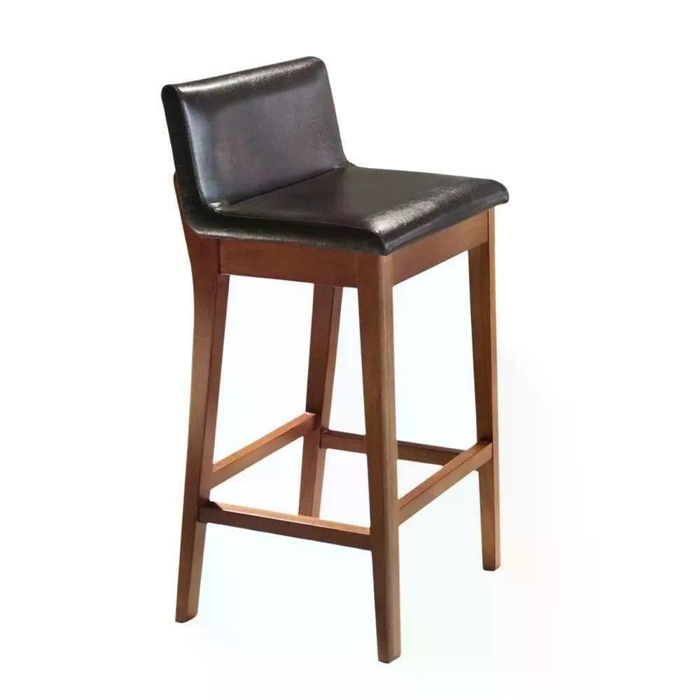 Banqueta Alta Jobim Com Encosto Em Madeira E Tecido Sintético Preto