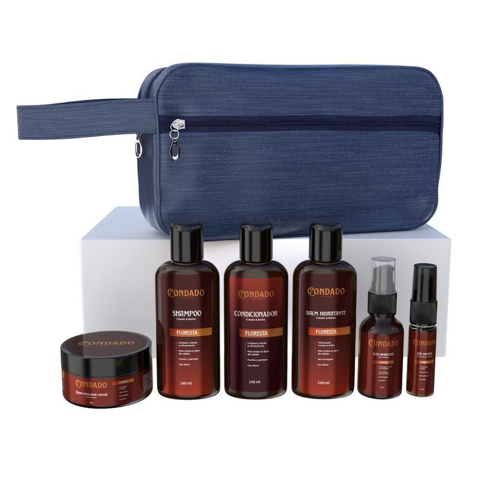 Kit Oceano Shampoo Óleo Barba Balm Necessaire Azul Presente