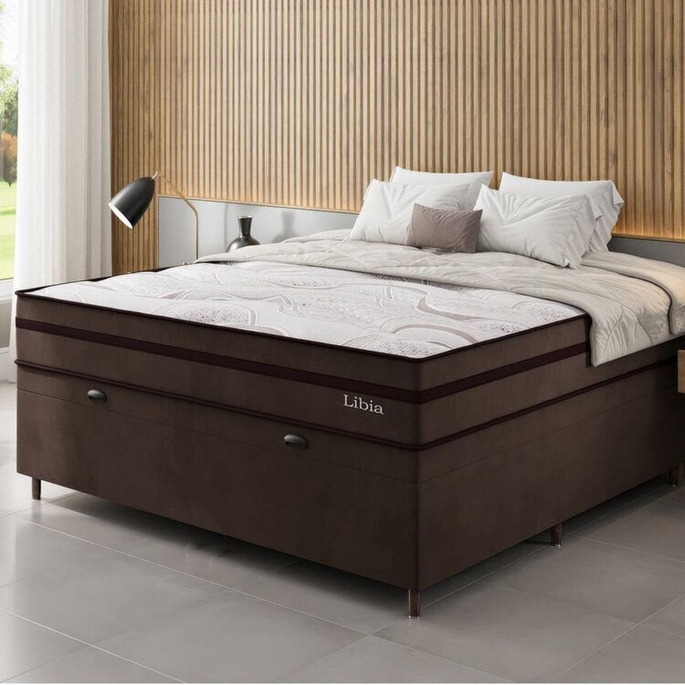 Conjunto Colchão Ortopédico Casal e Base Box Bau 73x138x188cm Libia Yescasa Marrom