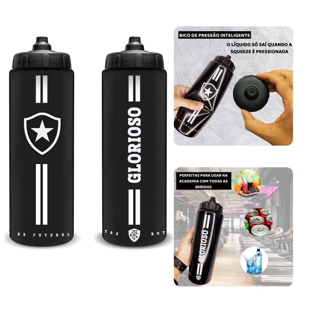 Kit 2Un Squeeze 950Ml Garrafa Preto Trooper Bico Inteligente