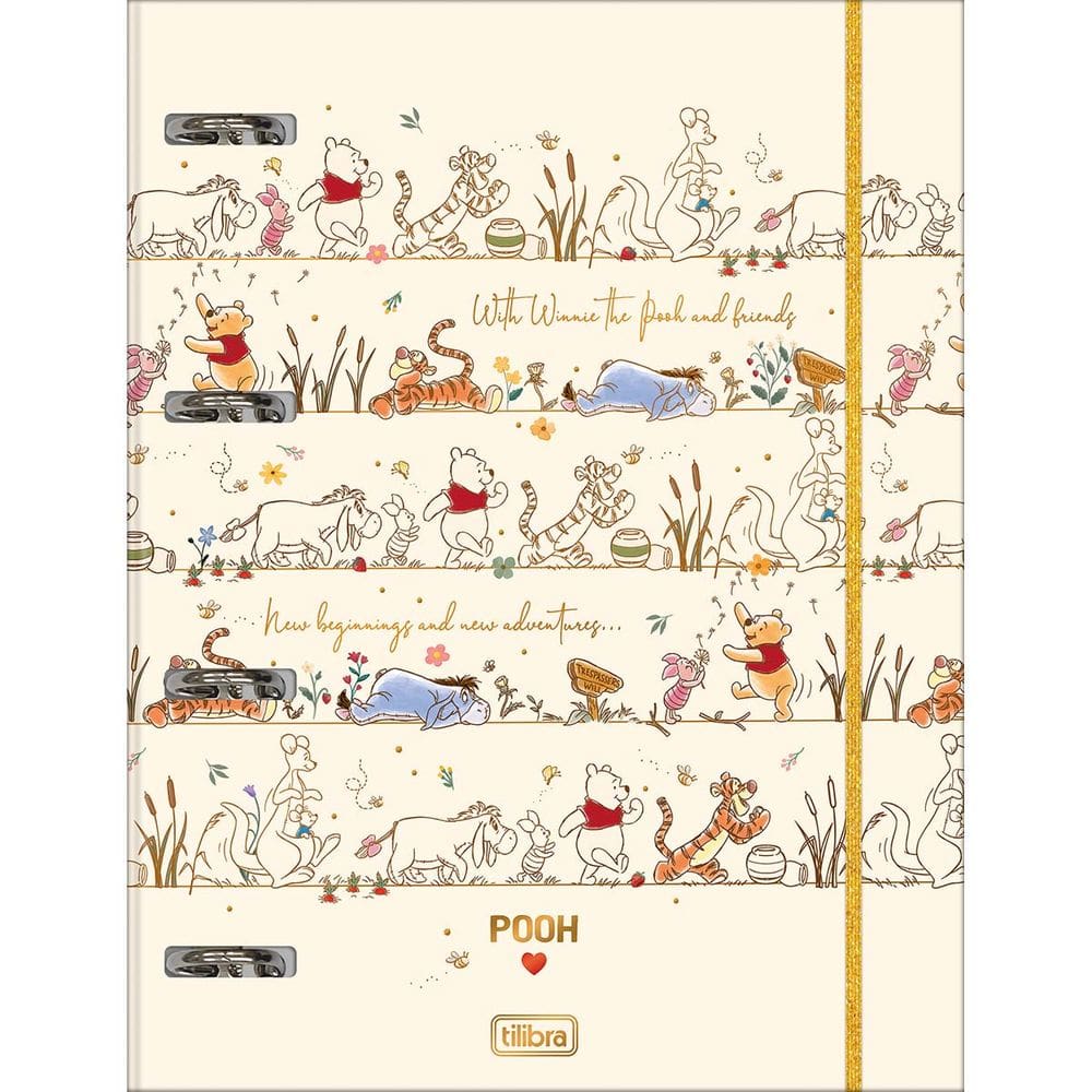 Tilibra - Caderno Argolado Cartonado Universitário com Elástico Pooh 48 folhas