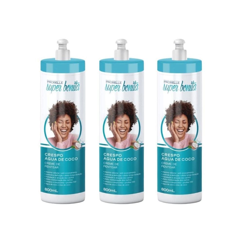 Creme Para Pentear Probelle Super Bonita 800Ml Agua Coco-3Un