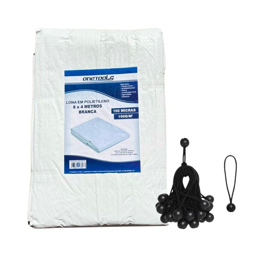 Lona Reforçada Branca 8X4 150 Micras + Elásticos Fixadores