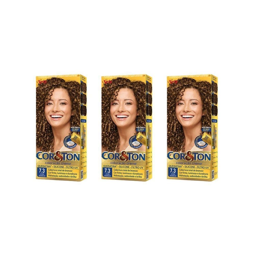 Coloraçao Cor&Ton 7.3 Louro Dourado 50G-Kit C/3