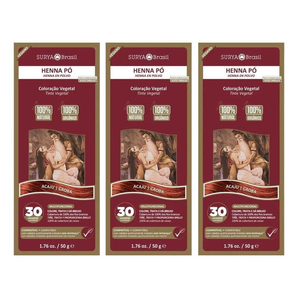 2X Kit 3 Coloração Tinta Natural Henna Pó Surya - Escolha Co