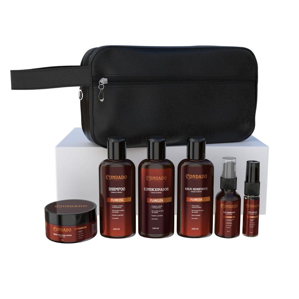 Kit Barba Floresta Óleo Shampoo Balm Necessaire Preta
