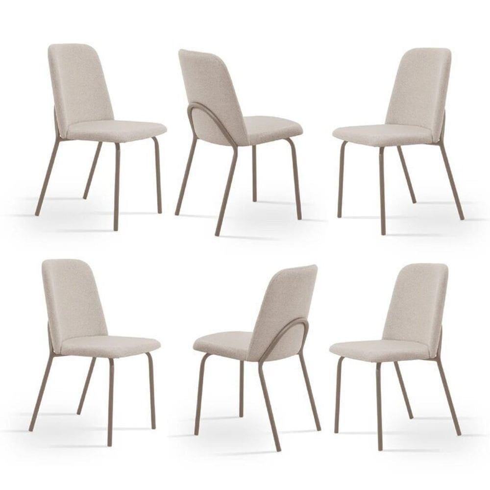 Kit 6 Cadeiras de Jantar Aço e Linho California Champagne / Bege