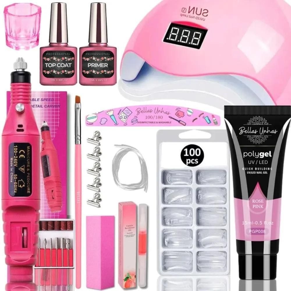 2X Kit Polygel Poligel Alongamento Unhas Completo + Cabine L