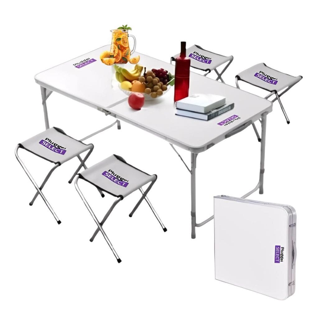 Mesa Camping Dobrável Portátil Com 4 Banco Vira Maleta Praia