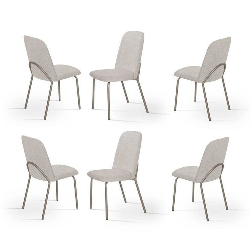 Kit 6 Cadeiras de Jantar Aço e Boucle California Bege