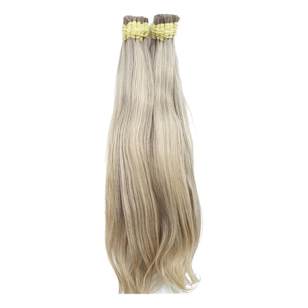 2X Cabelo Humano Loiro Mesclado Cinza 70 Cm Com 50 Gramas