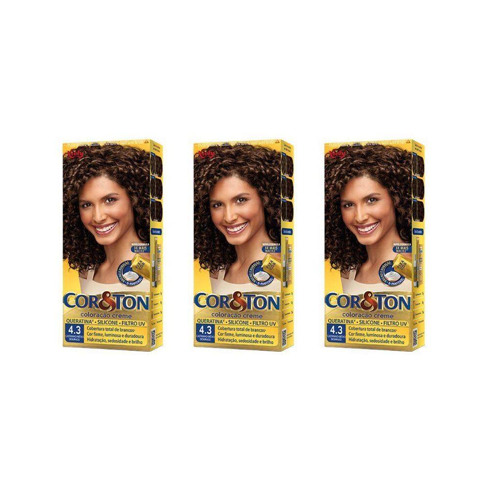 Coloraçao Cor&Ton 4.3 Castanho Medio Dourado 50G-Kit C/3