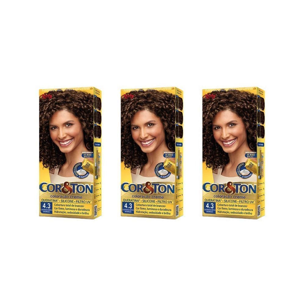 Coloraçao Cor&Ton 4.3 Castanho Medio Dourado 50G-Kit C/3