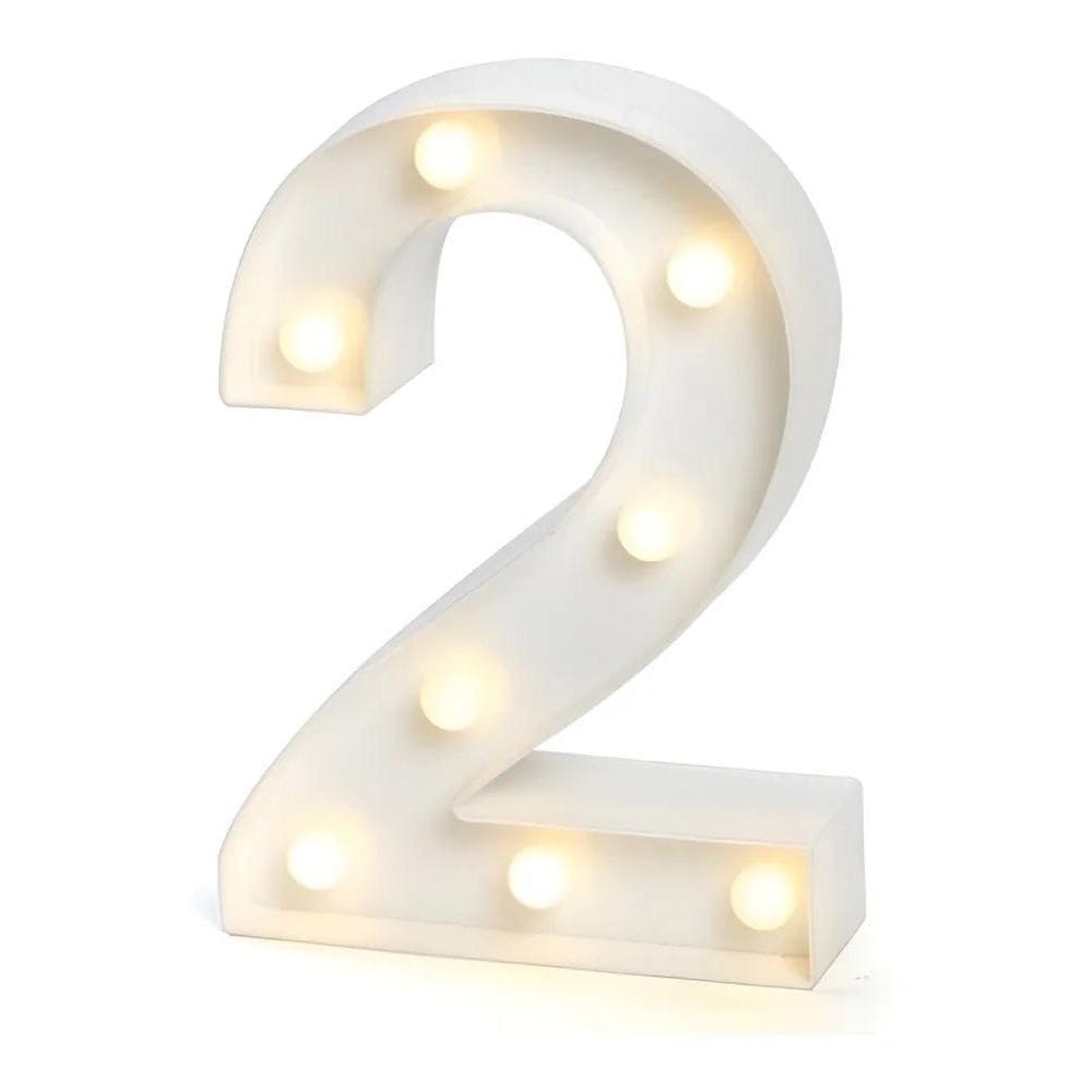 Luminária Decorativa Led 3D Número 2 Branca 21Cm Decor Festa