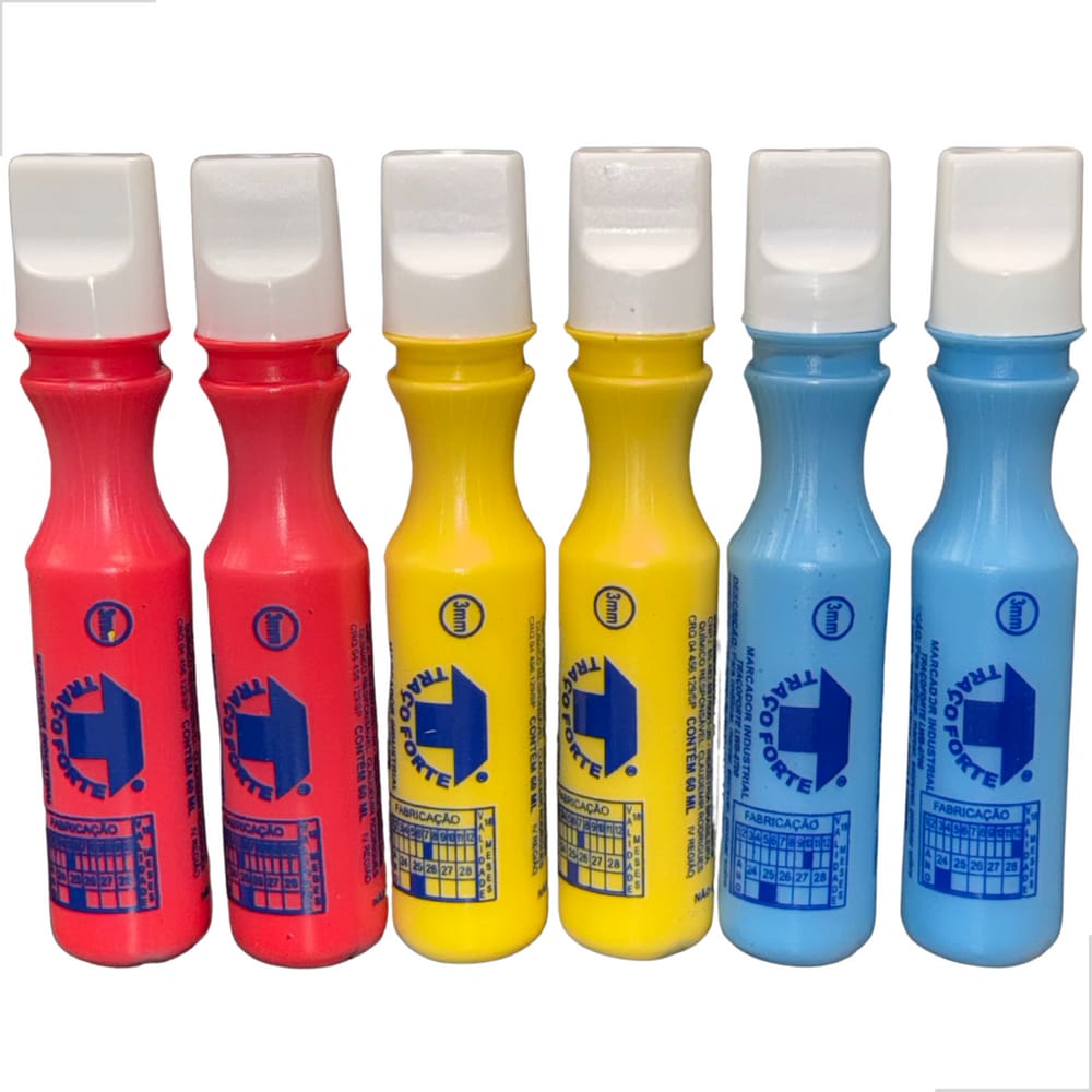 Kit Marcadores Ind 3mm 2 Vermelho + 2 Amarelo + 2 Azul Baden