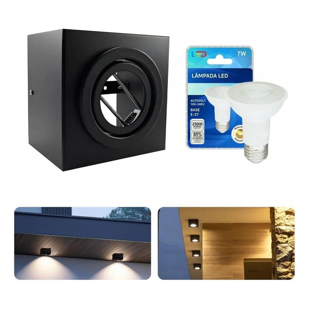 Plafon Spot De Sobrepor Box Quad Preto 4000K - Branco Neutro