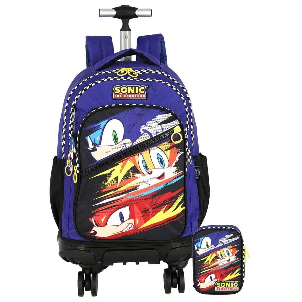 Kit Escolar Sonic Game Mochila De Rodinha + Estojo Box Az