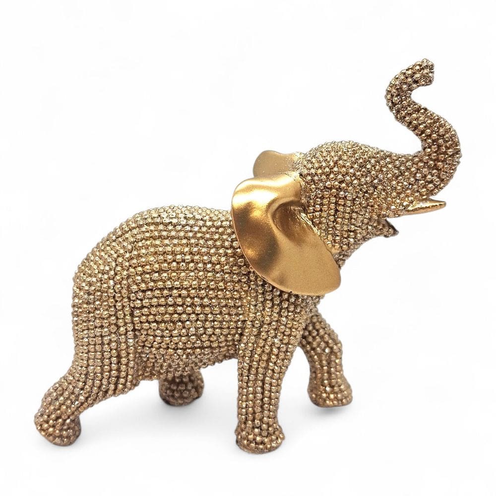 Estátueta Elefante Dourado com Detalhes Brilhantes 13 cm