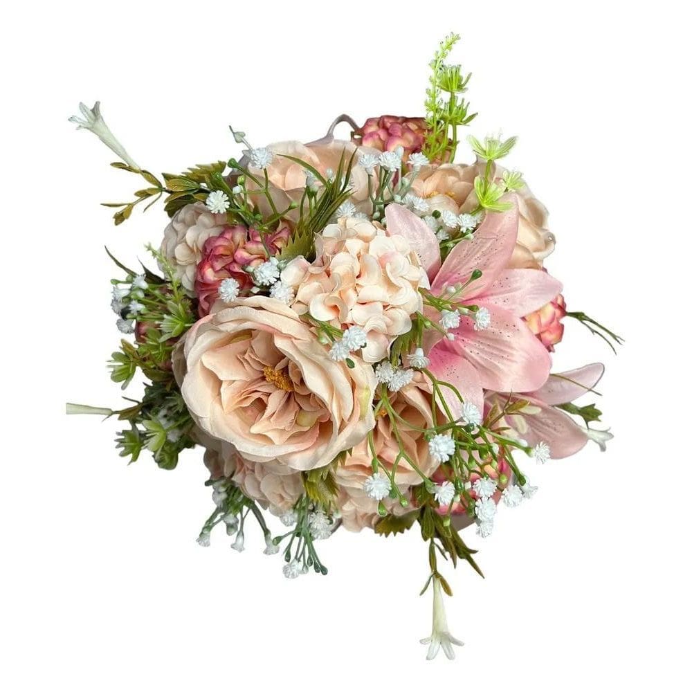 Buquê De Noiva Feito De Flores Artificiais Com 22 Flo Rosé