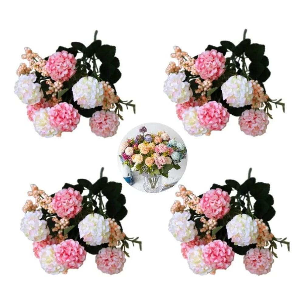 4 Buque De Hortênsia Artificial Qualidade Aaa Com 7 Flo Rosa