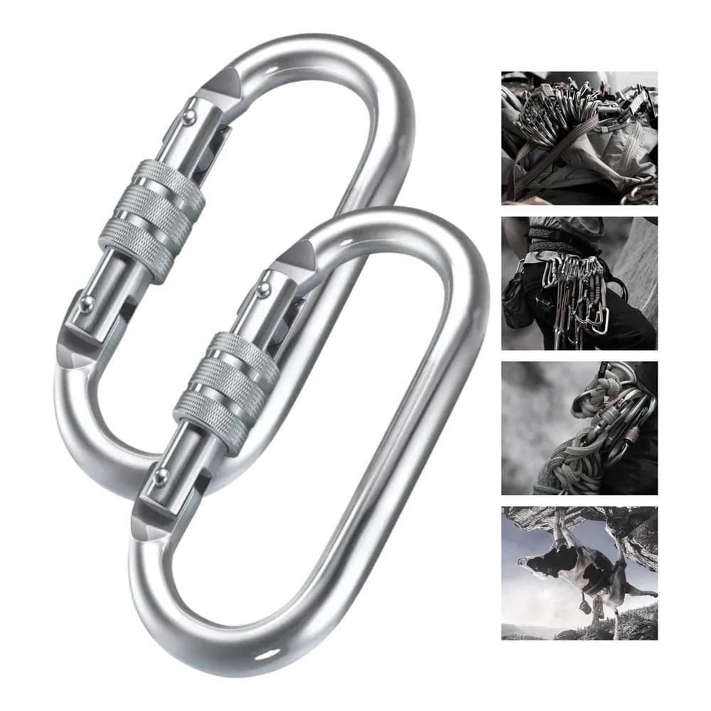 Kit 2 Mosquetão Aço Oval Rosca 23Kn Dupla Trava 17Mm Da24300