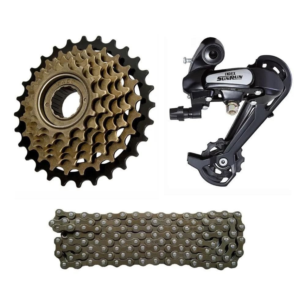 Câmbio Traseiro 7V + Catraca 7V Bike + Corrente 7V Bicicleta