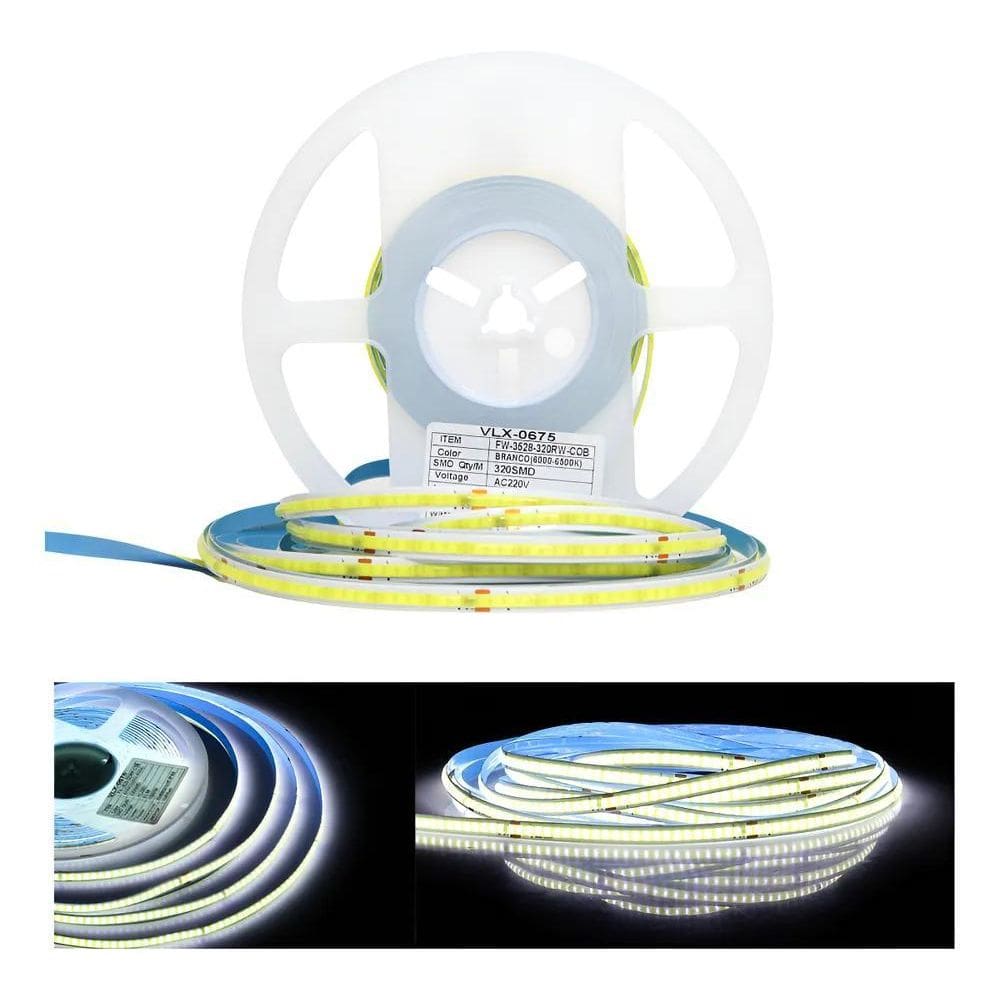 10M Fita Led 3528 Cob Direta 320Leds 15W Por Metro Branco Qu