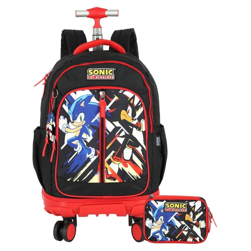 Kit Escolar Sonic Game Mochila De Rodinha + Estojo Box Pt
