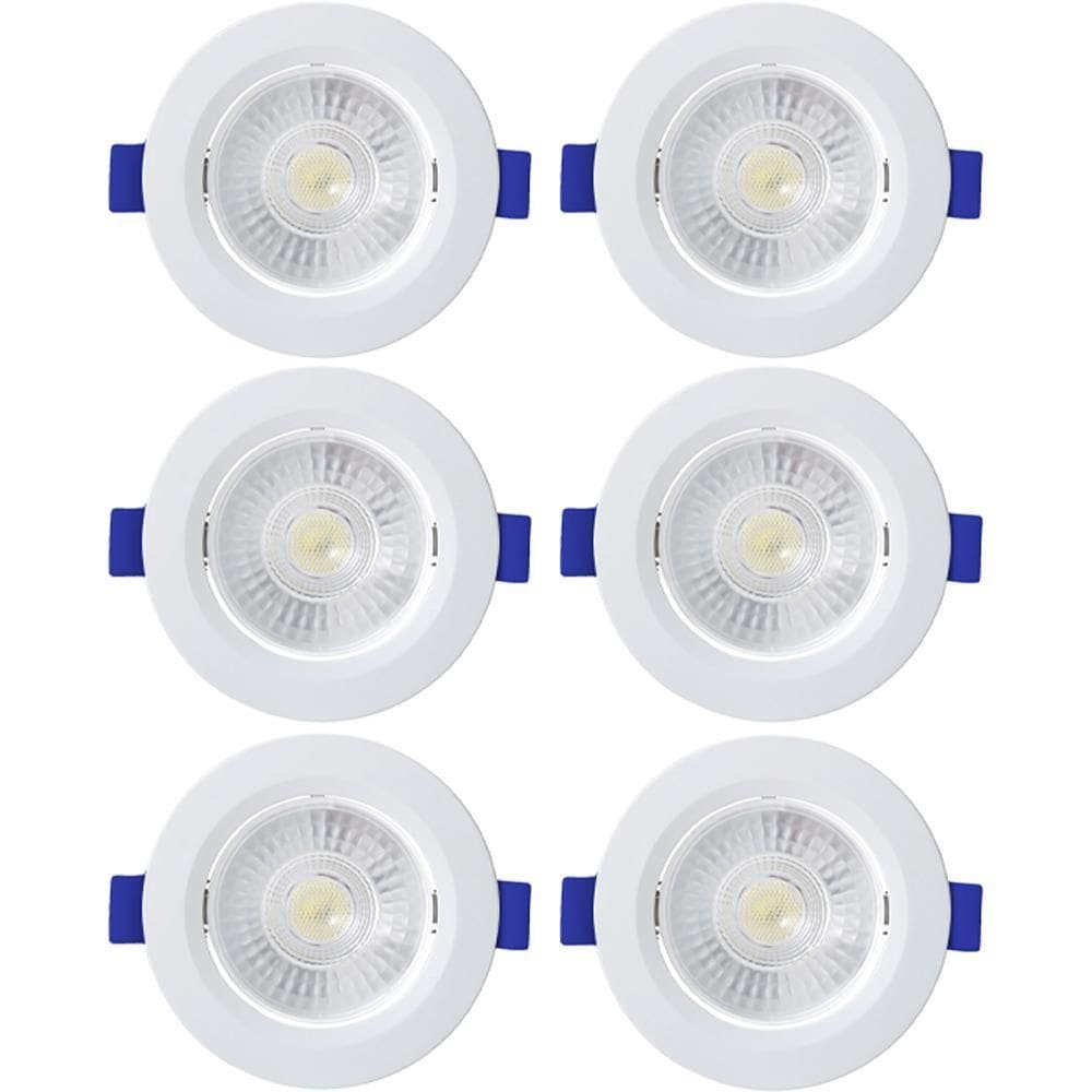 Kit 6 Spot De Led Embutir Slim Mr16 Redondo 6W Bivolt 3000K