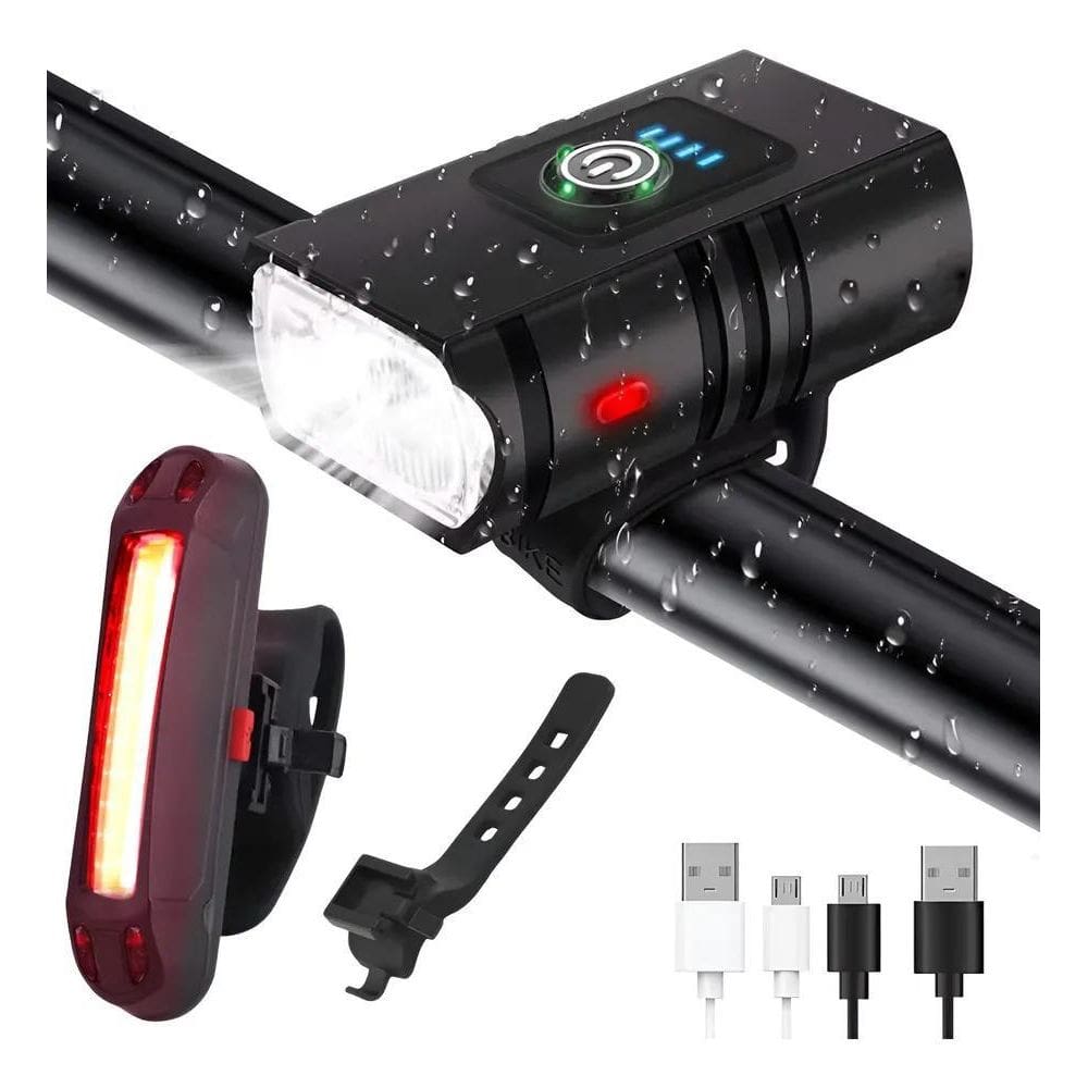 Farol Forte Bike Recarregável Sinalizador Preto