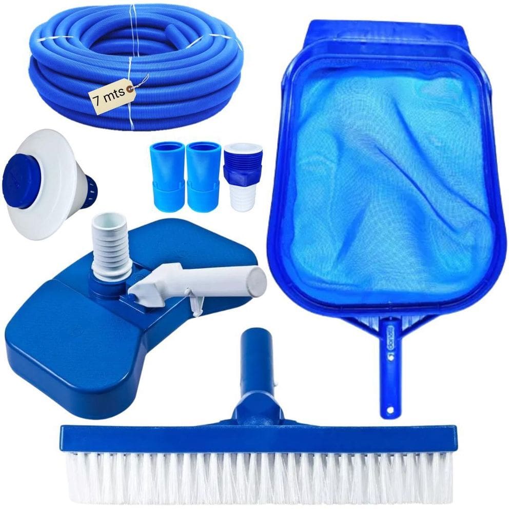 Kit Limpeza Para Piscinas Mangueira Ecológica 7Mt Clorador