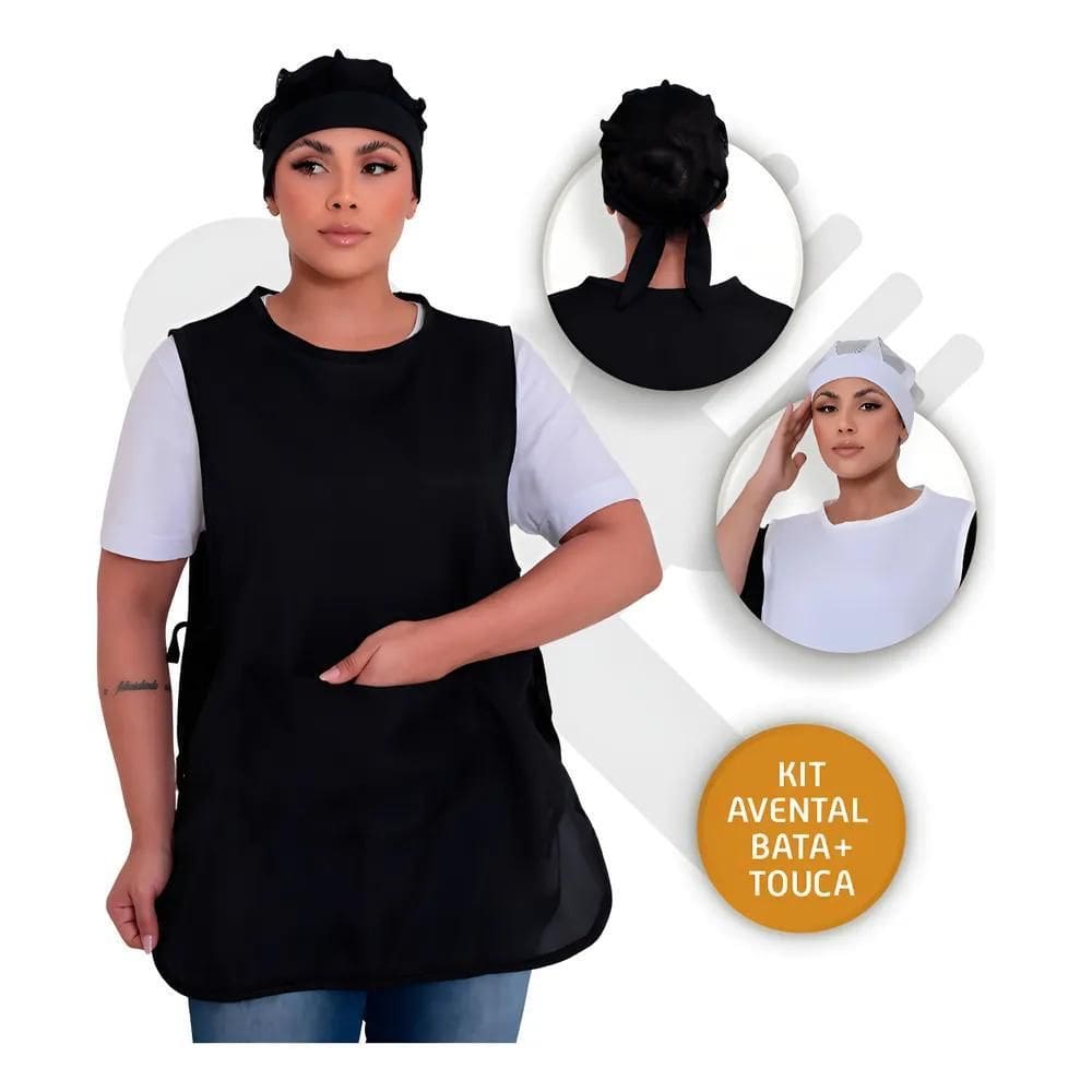 2X Kit Com Bata Avental E Touca Redinha Leve Cozinha Uniform