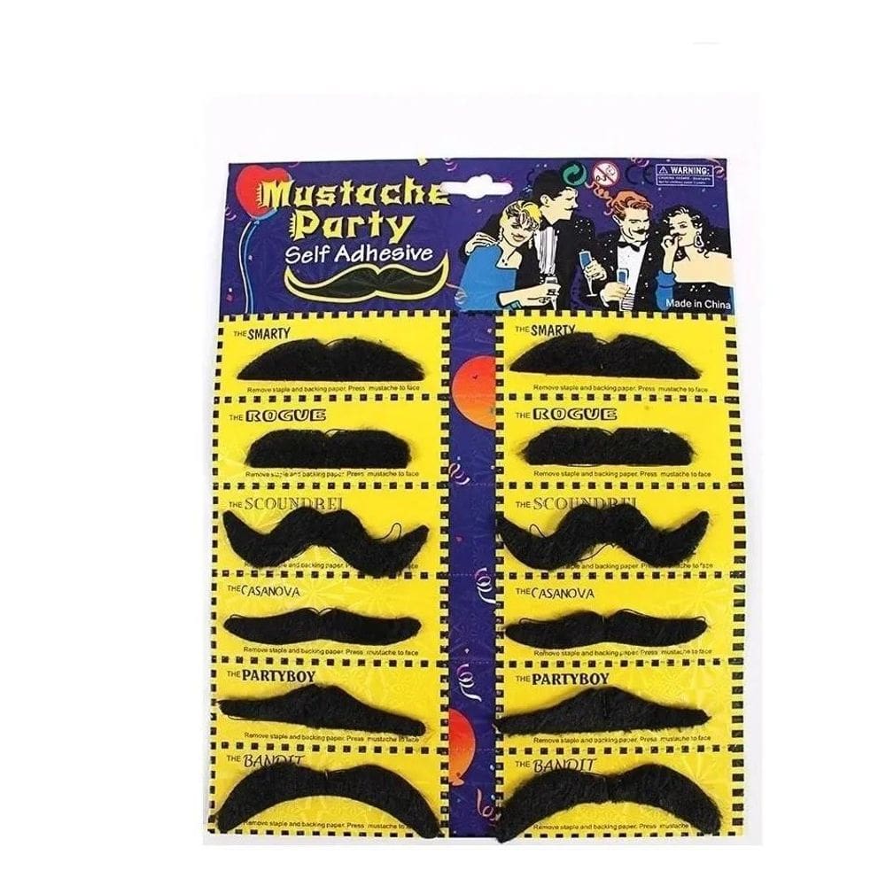 2X Bigode Postiço - Kit 12 Unidades - Fantasias Barba