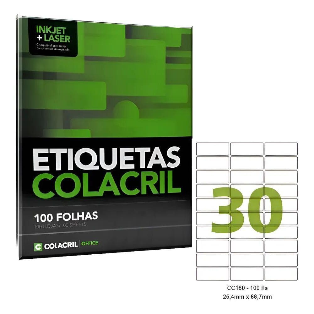 Etiqueta Impressora Carta 25,4X66,7Mm 100 Fls Cc180 Colacril