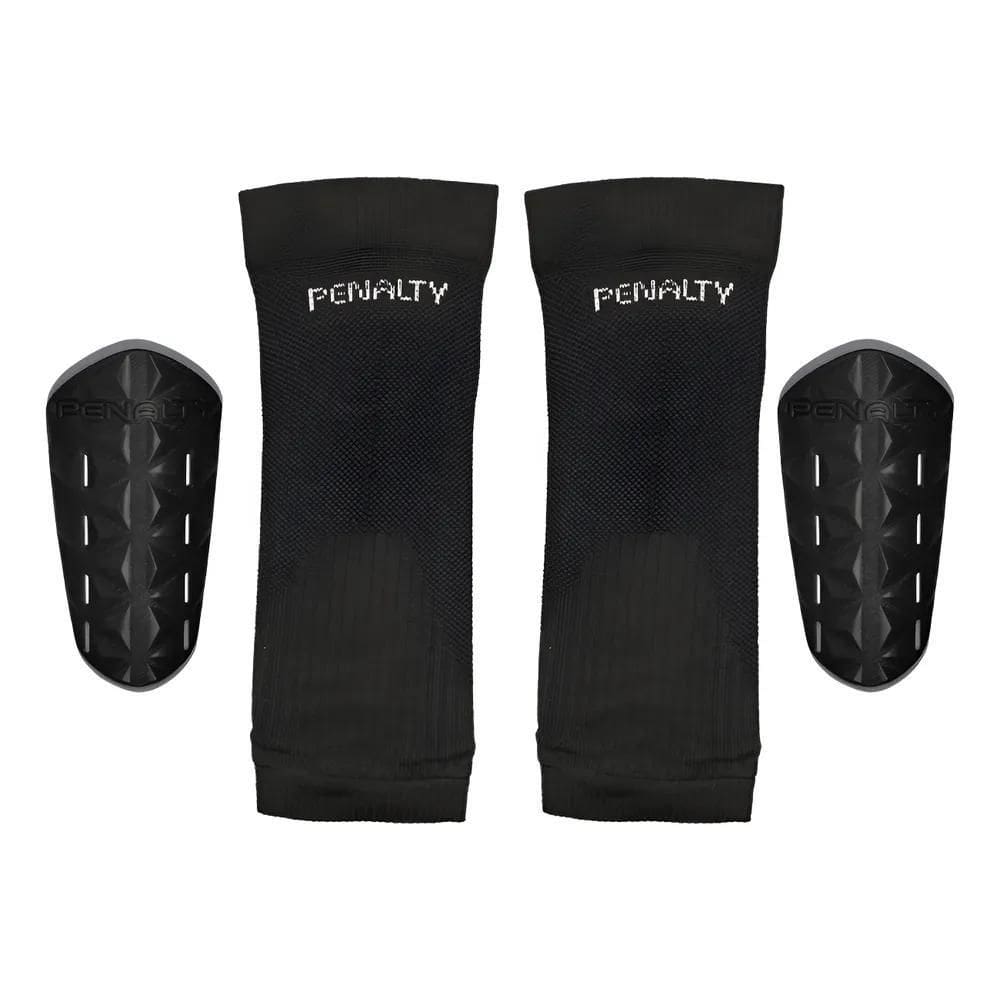 Kit Caneleira Futebol + Porta Caneleira Adulto Penalty Preto