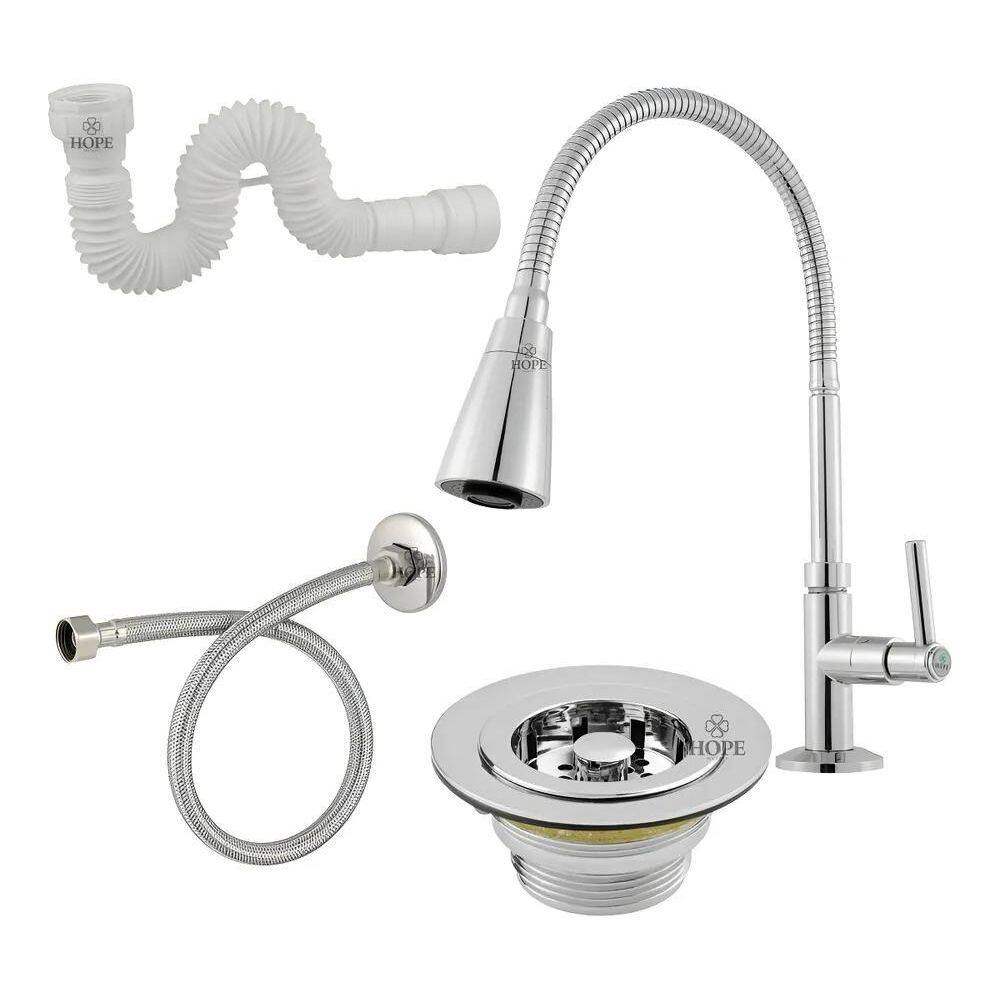 Kit Torneira Gourmet Bancada Mesa Abs Válvula+Sifão+Flexível