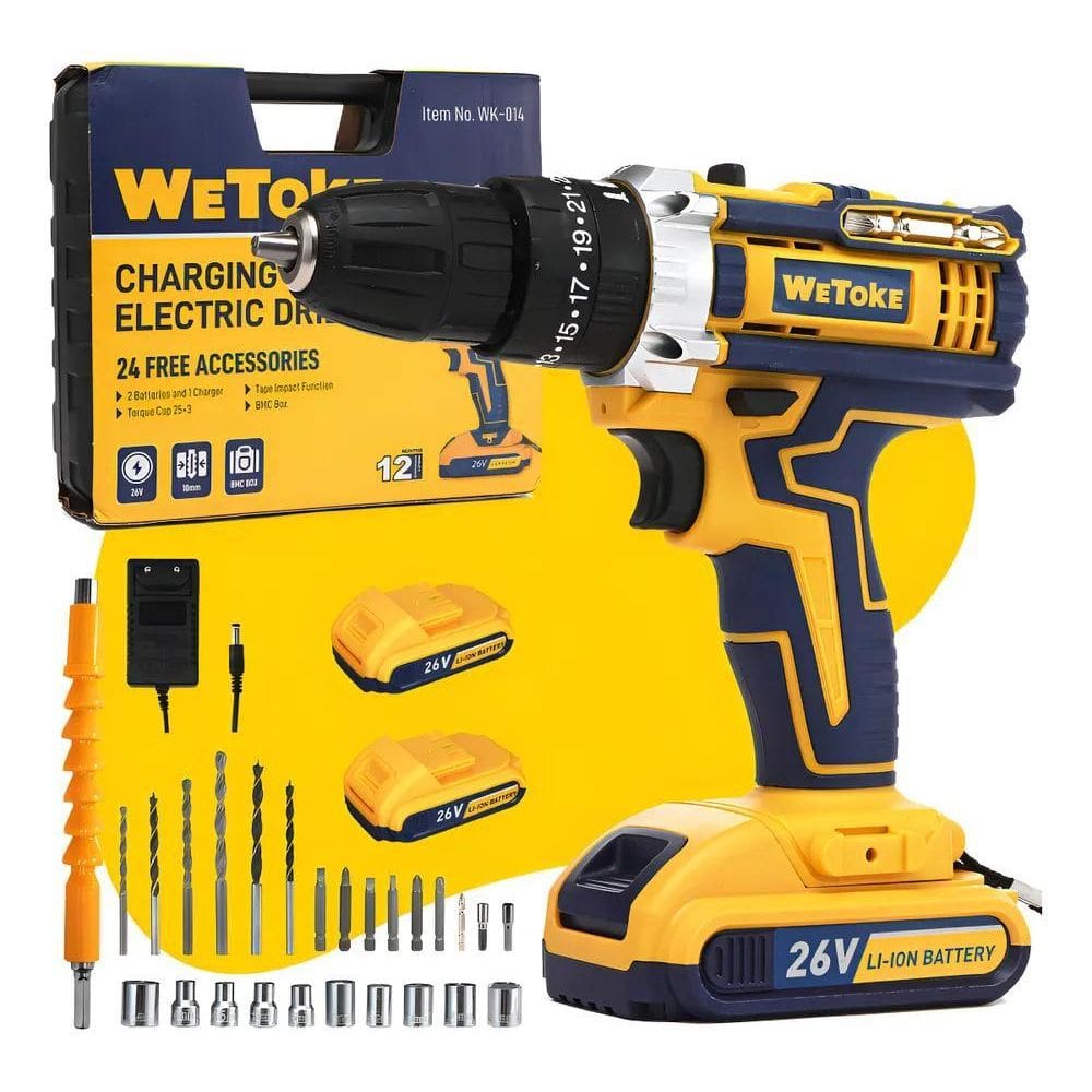 Furadeira Parafusadeira Elétrica 26V Sem Fio 2 Baterias 35Nm