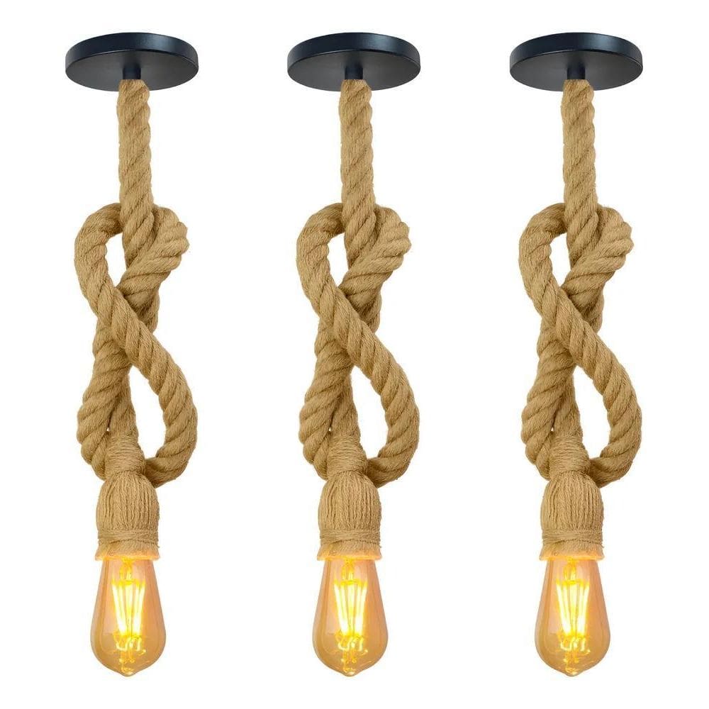 3 Luminárias Pendente Teto Rústica Corda Vintage Industrial