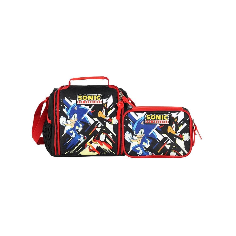 Kit Escolar Sonic Game Lancheira Térmica + Estojo Box Pt