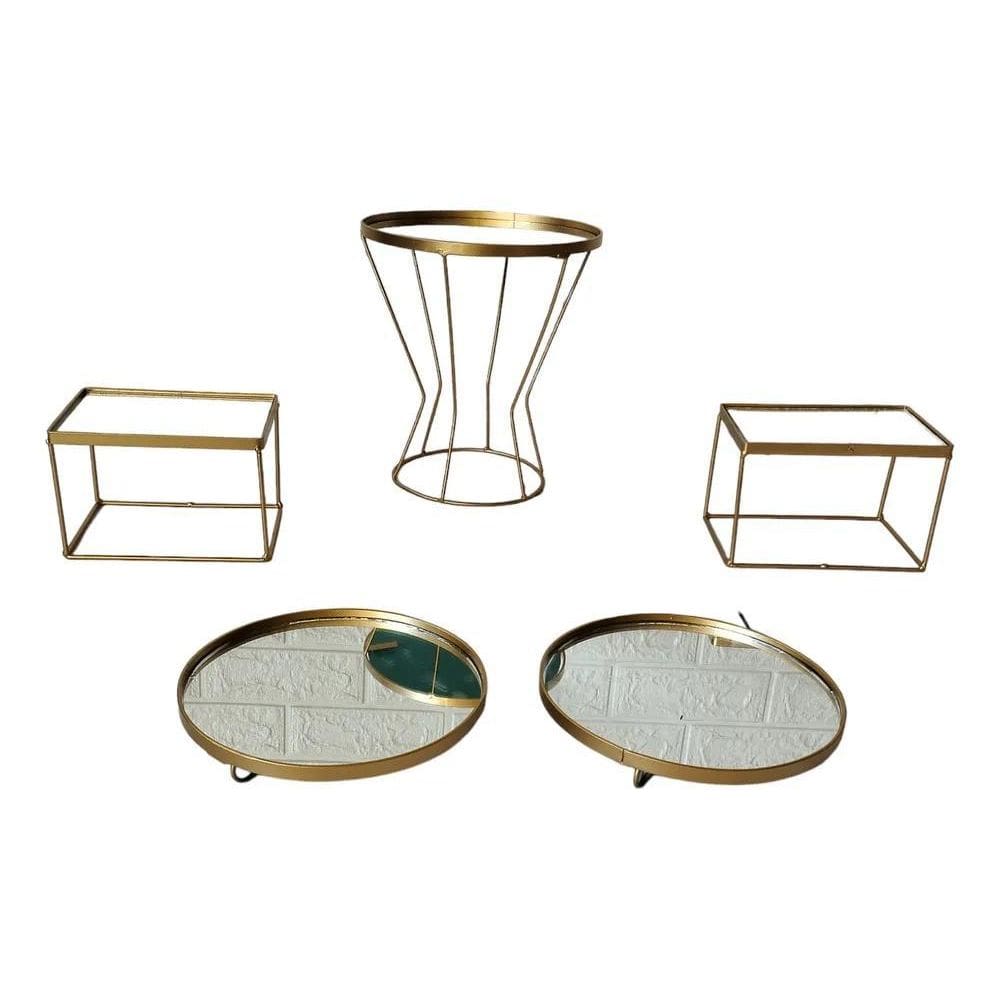 Kit Festa Bandejas E Boleira 5 Peças Cor Dourado Decoração