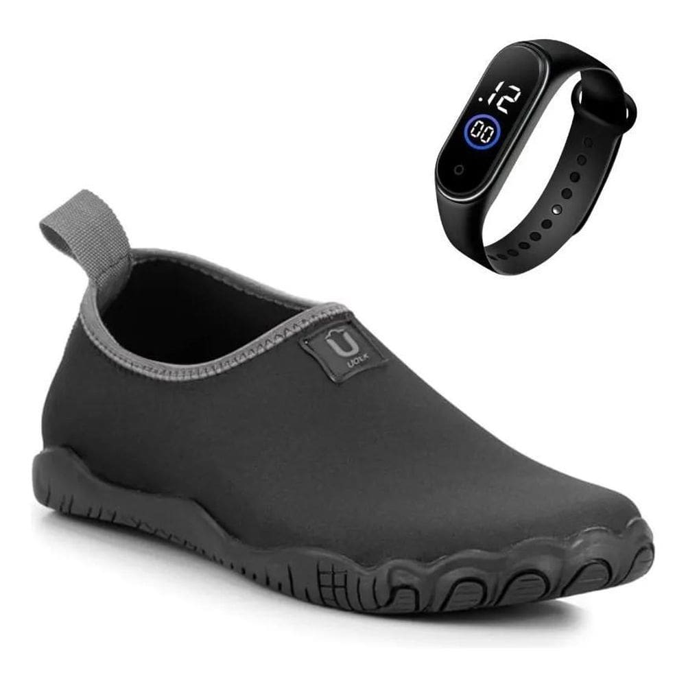 2X Sapatilha Aquática Uolk Antiderrapante E Relógio Digital