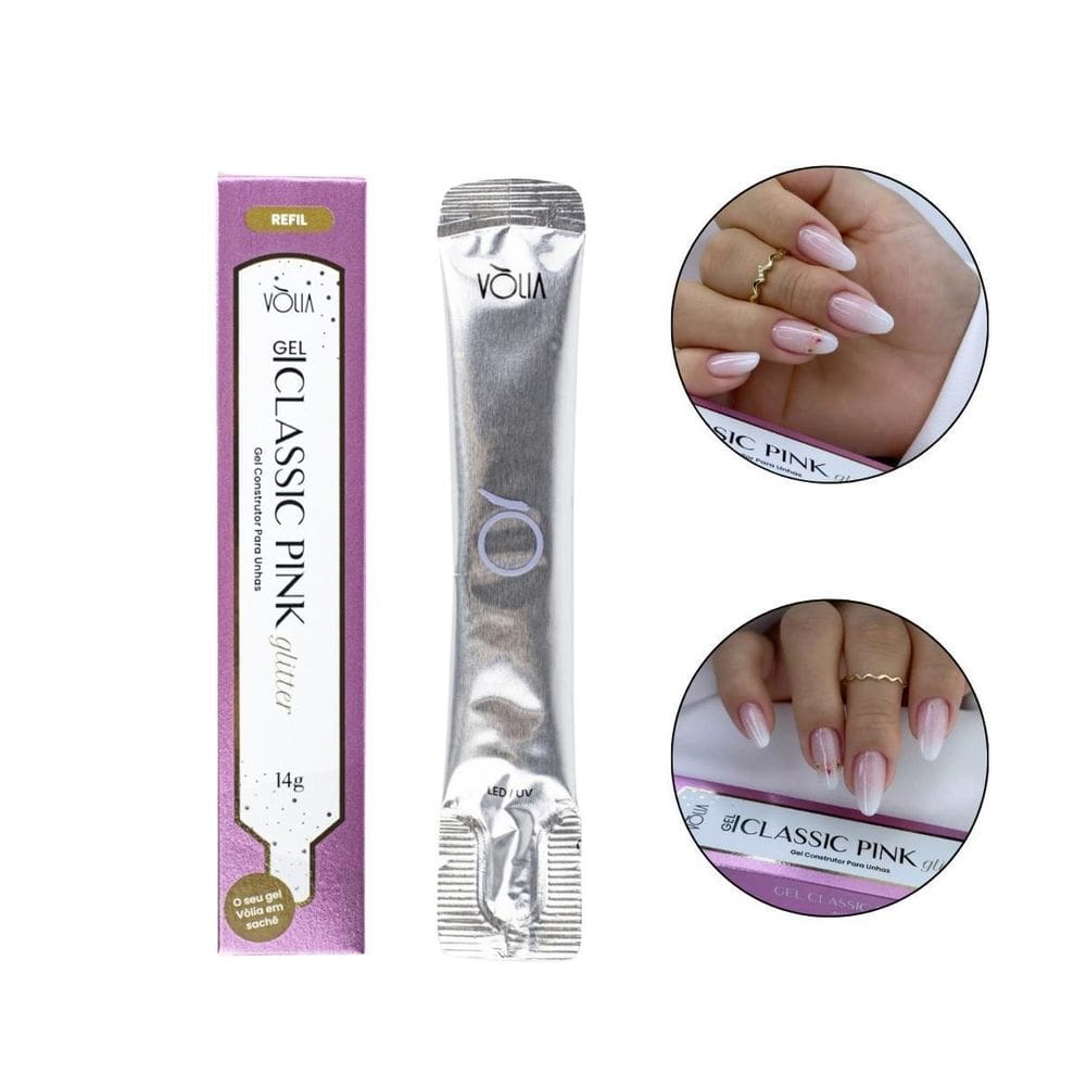 Sachê Refil Gel Classic Pink Glitter 14G Led/Uv Unhas, Vlia