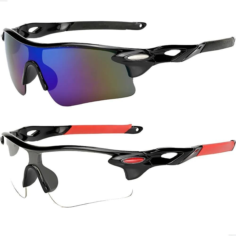 Óculos Ciclismo Bike Pr Preto E Azul + Transparente Vermelho