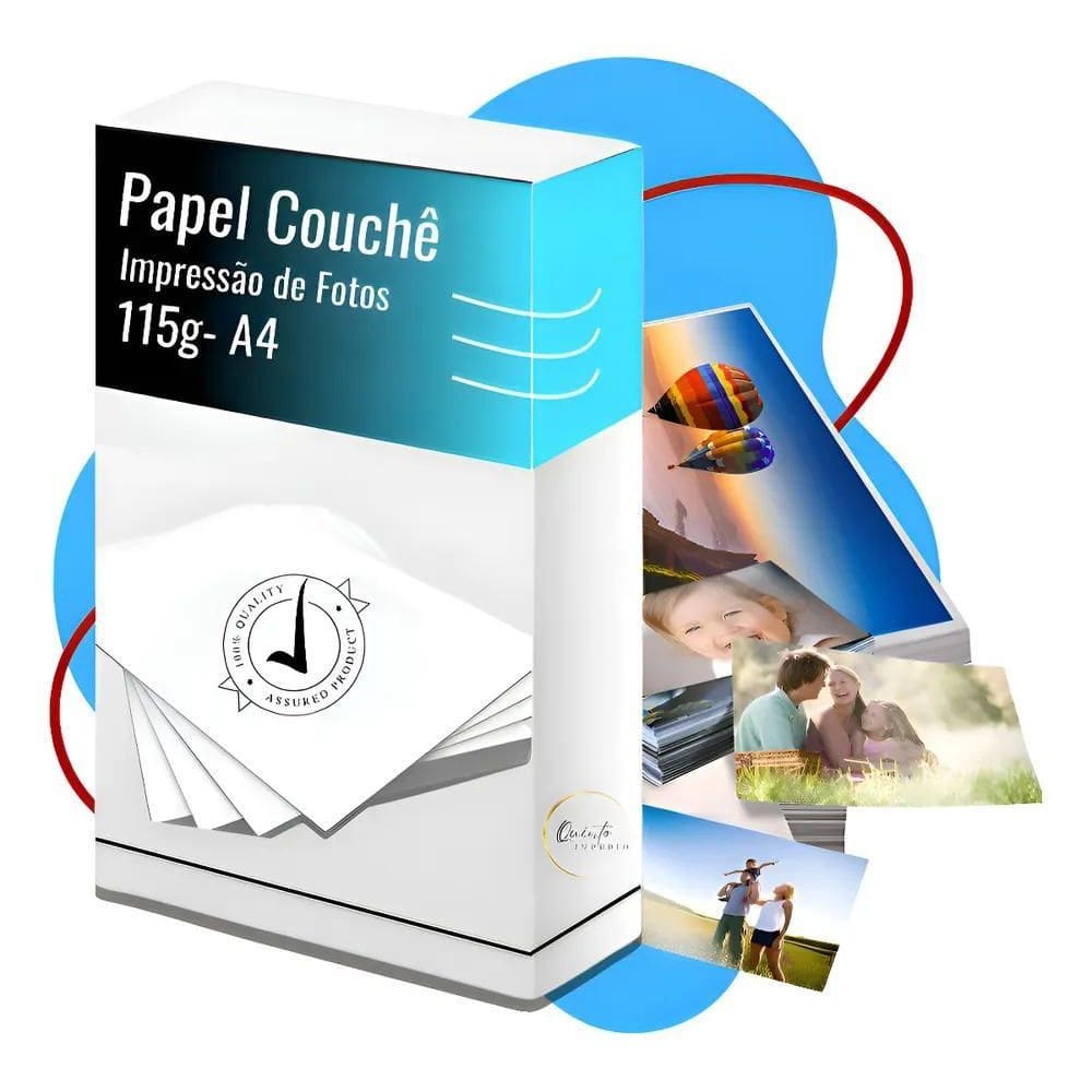Papel Couche 115G Fotográfico A4 500 Folhas Brilho Fotos Cor