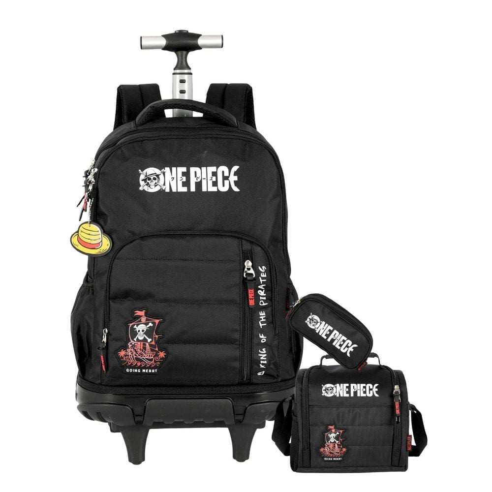 Kit Escolar One Piece Mochila Rodas + Lancheira + Estojo Pt