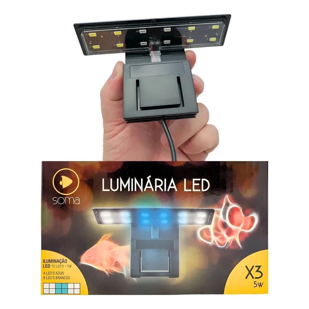 Luminaria Aquario Soma X3 5W Branco E Azul Vidro Até 220V